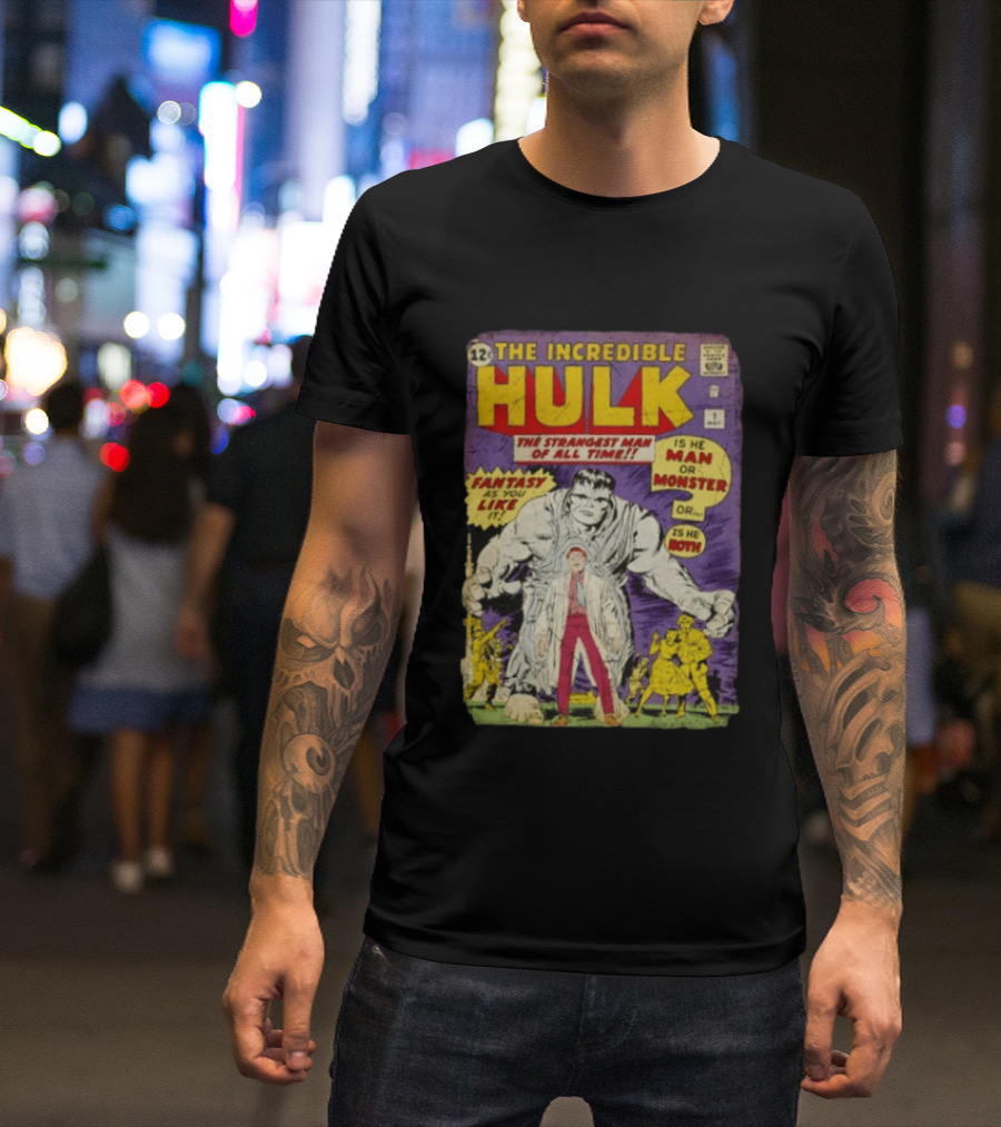 The Incredible Hulk The Strangest Man Of All Time Fantasy Comic Cover Is He Man Or Monster T-Shirt