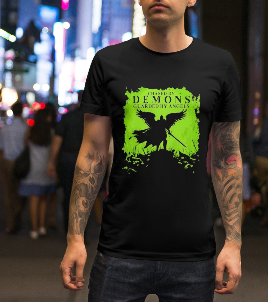 Chased By Demons Guarded By Angels Warrior Wings Sword T-Shirt
