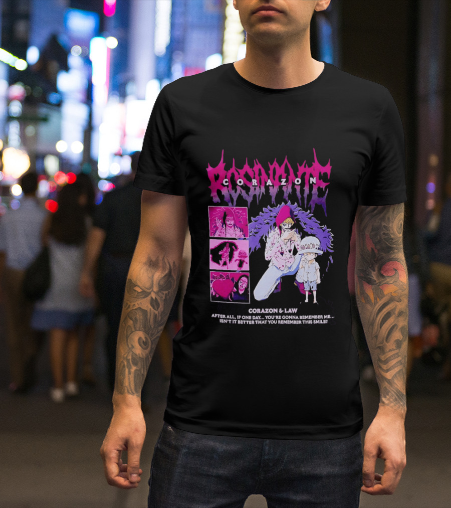 Corazon And Law One Piece After All If One Day You're Gonna Remember Me Smile Manga T-Shirt