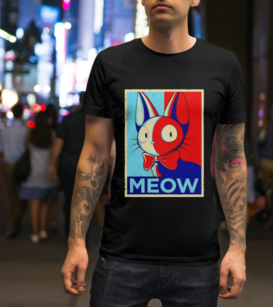Meow Red Blue Cat Bow Tie T-Shirt