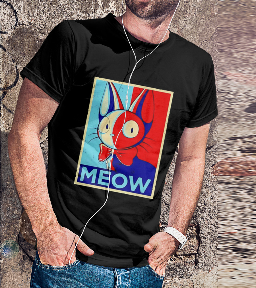 Meow Red Blue Cat Bow Tie T-Shirt