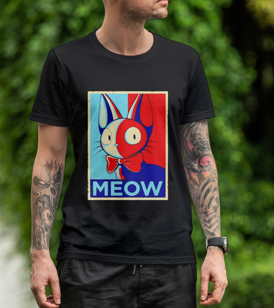 Meow Red Blue Cat Bow Tie T-Shirt