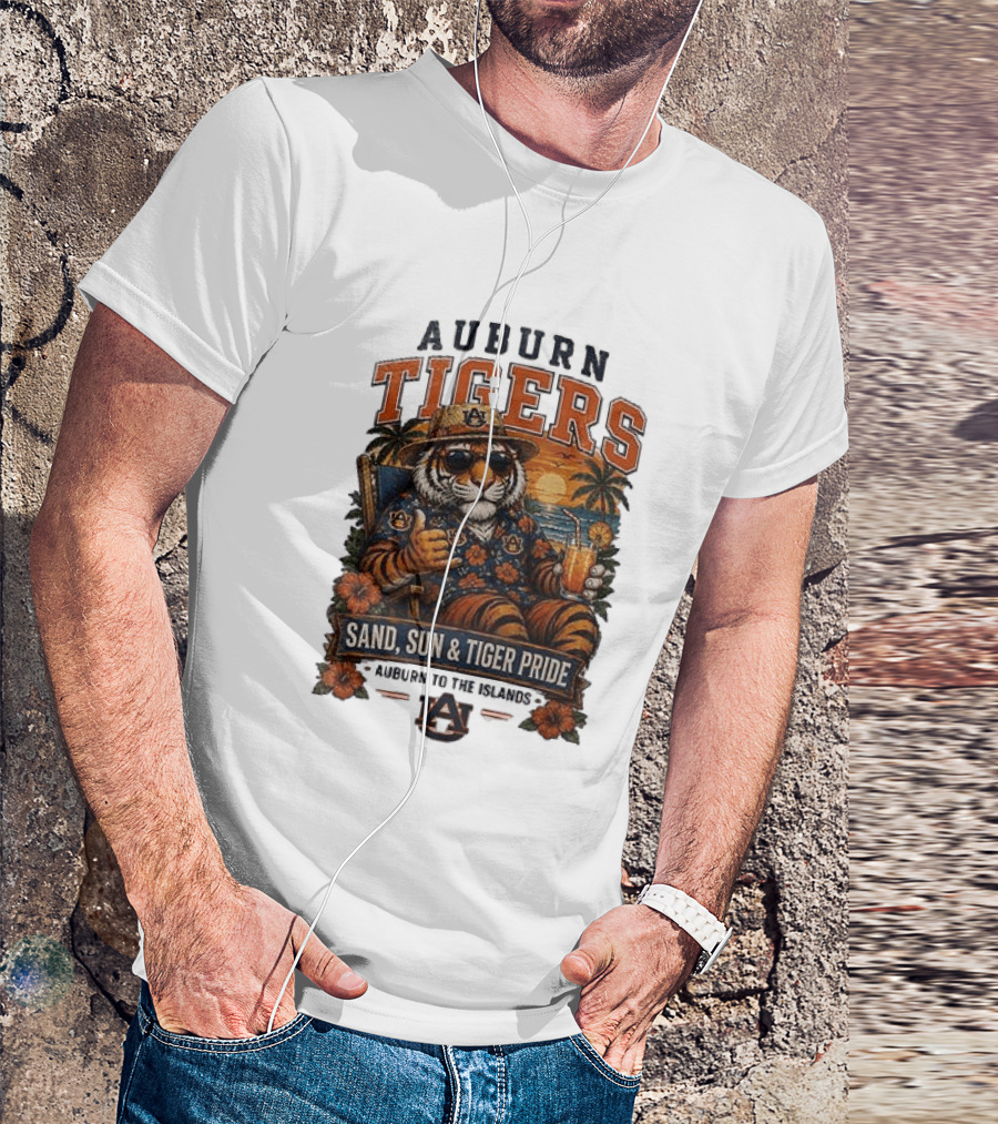 Auburn Tigers Sand Sun Tiger Pride Island Paradise Tropical Vibes T-Shirt