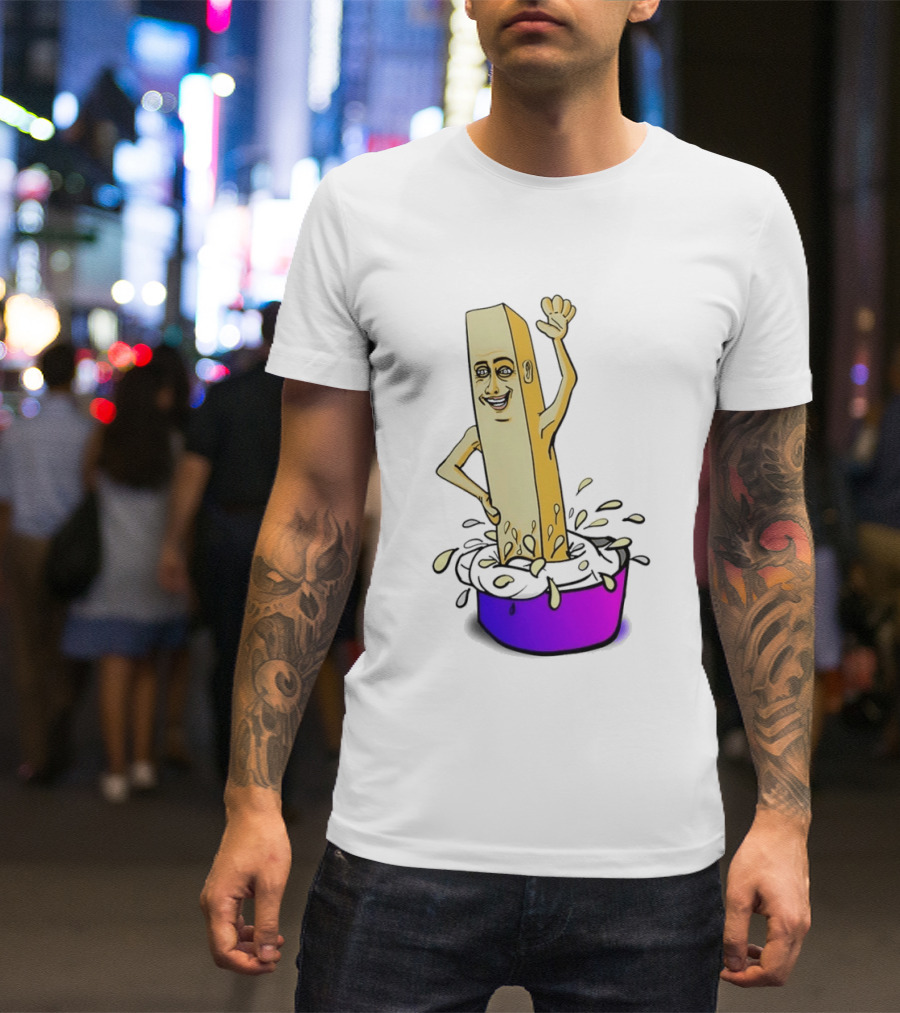 Belgian French Fry Cartoon Character Waving In Sauce Bowl T-Shirt