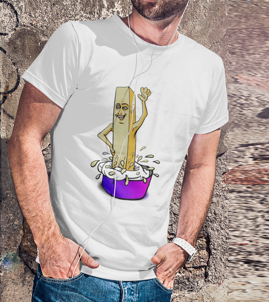 Belgian French Fry Cartoon Character Waving In Sauce Bowl T-Shirt