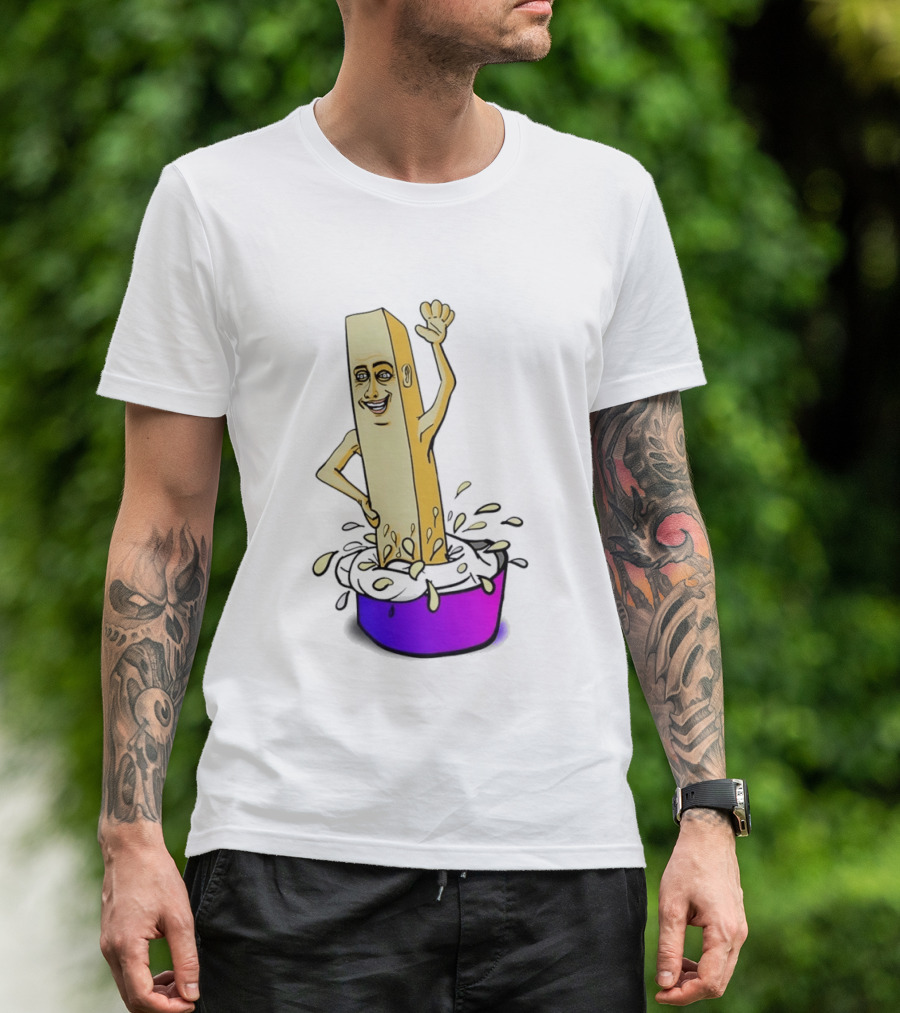 Belgian French Fry Cartoon Character Waving In Sauce Bowl T-Shirt