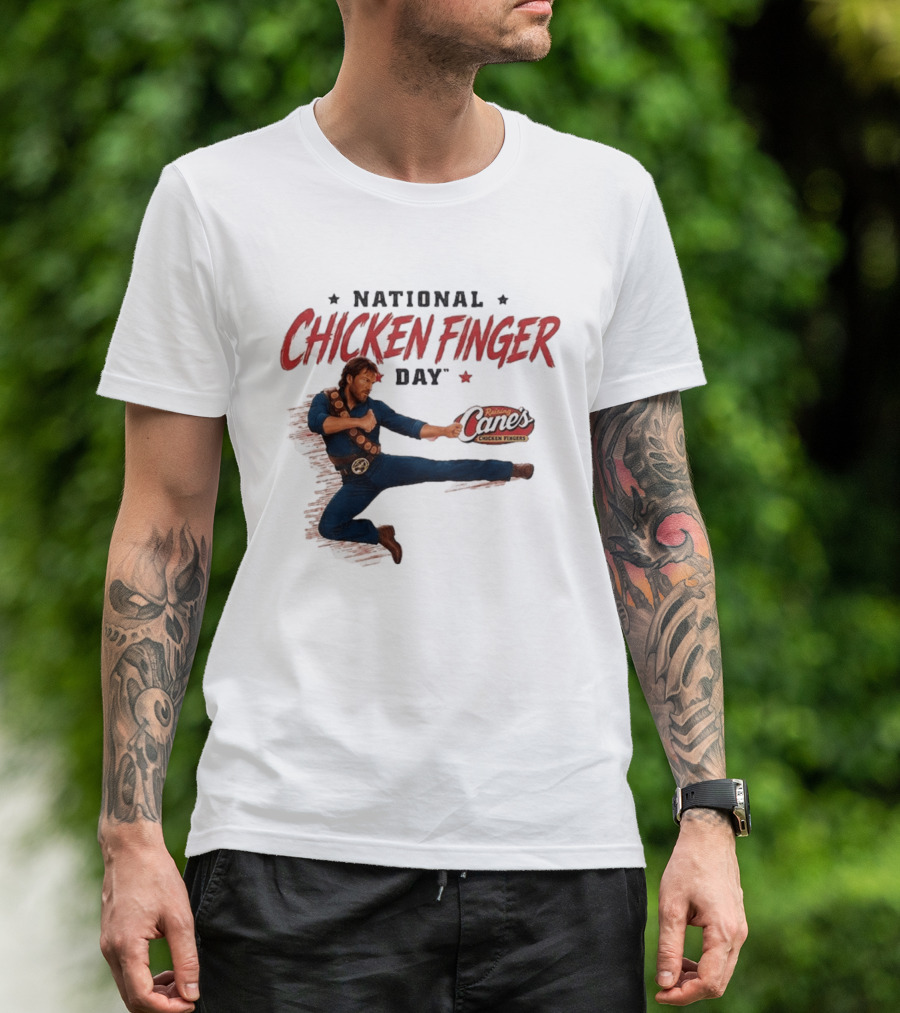National Chicken Finger Day Chuck Norris Kicking Raising Cane's Promo T-Shirt