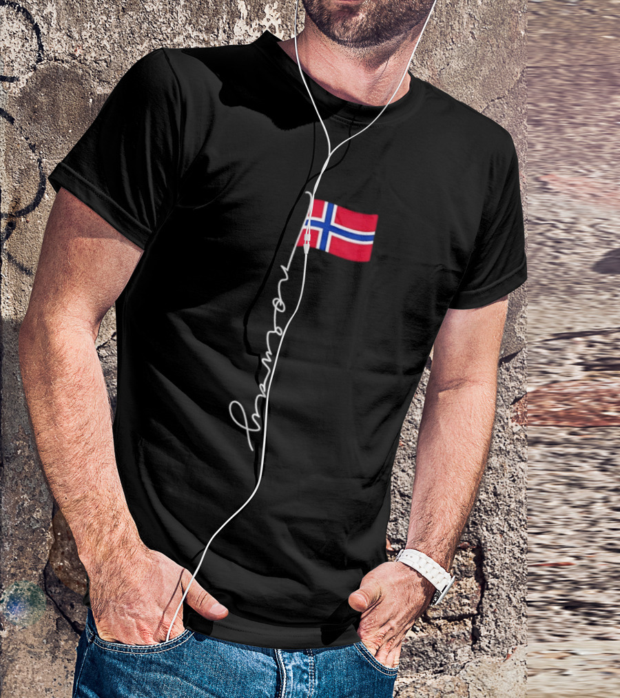 Norway Flag Cursive Text Norwegian Pride T-Shirt