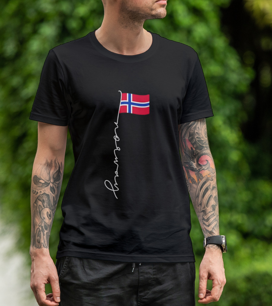 Norway Flag Cursive Text Norwegian Pride T-Shirt