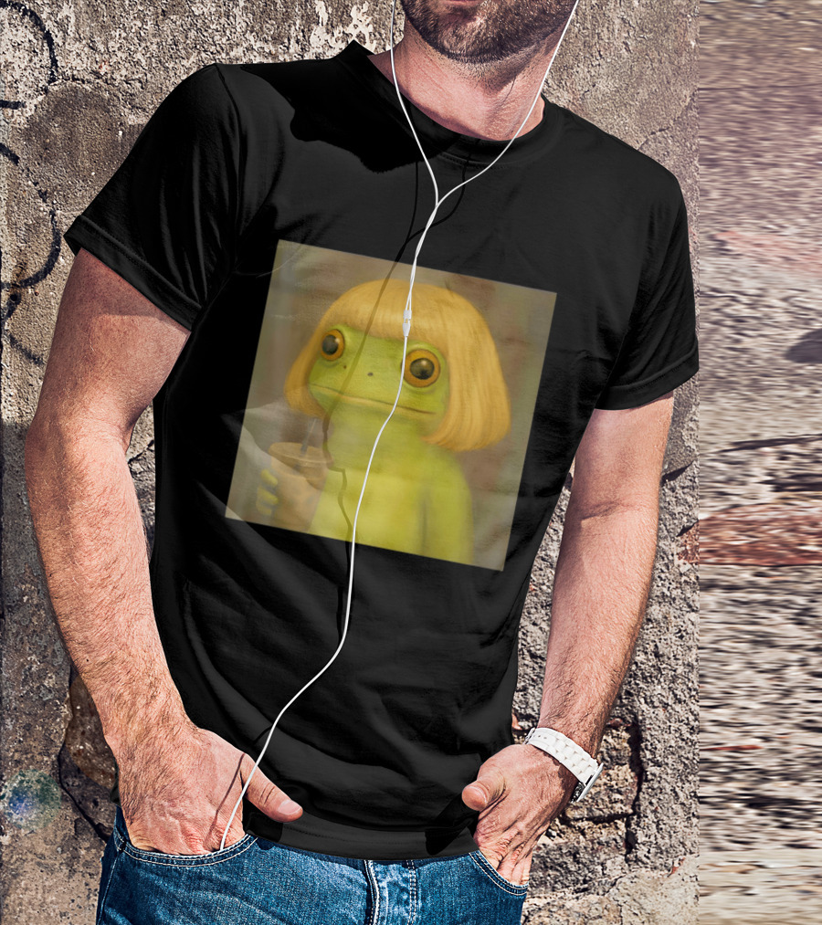 Blonde Wig Frog Holding Iced Coffee T-Shirt