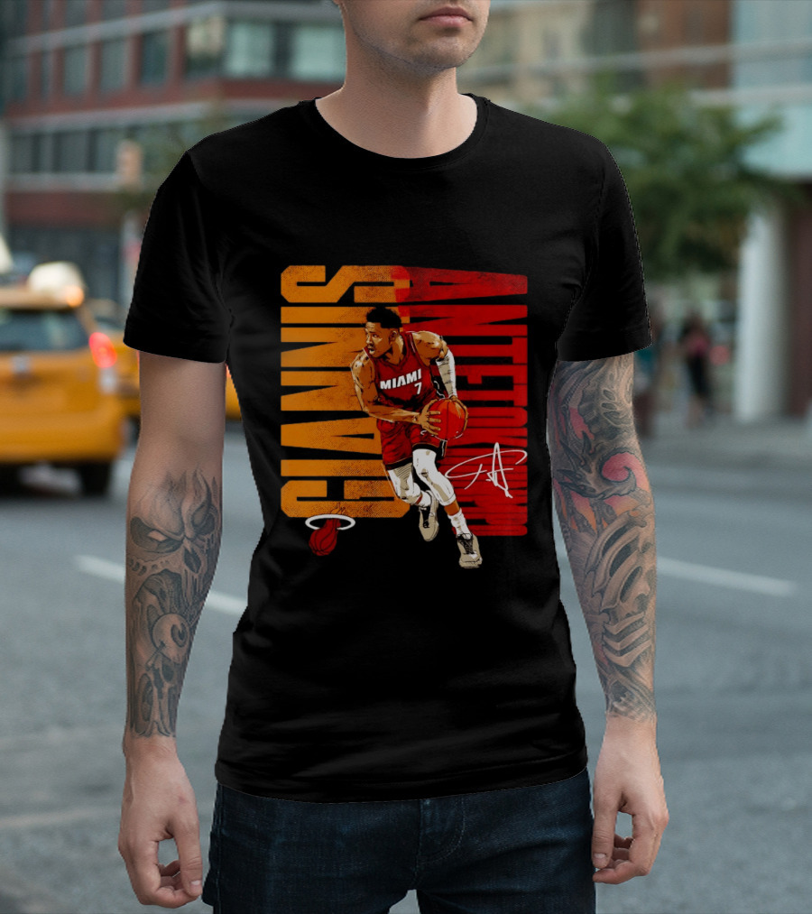 Giannis Antetokounmpo Miami 7 Basketball Running Miami Heat T-Shirt