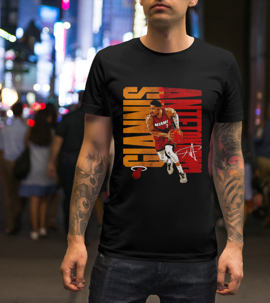 Giannis Antetokounmpo Miami 7 Basketball Running Miami Heat T-Shirt