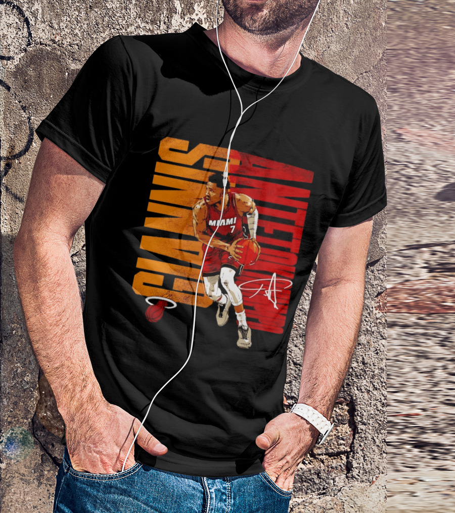 Giannis Antetokounmpo Miami 7 Basketball Running Miami Heat T-Shirt