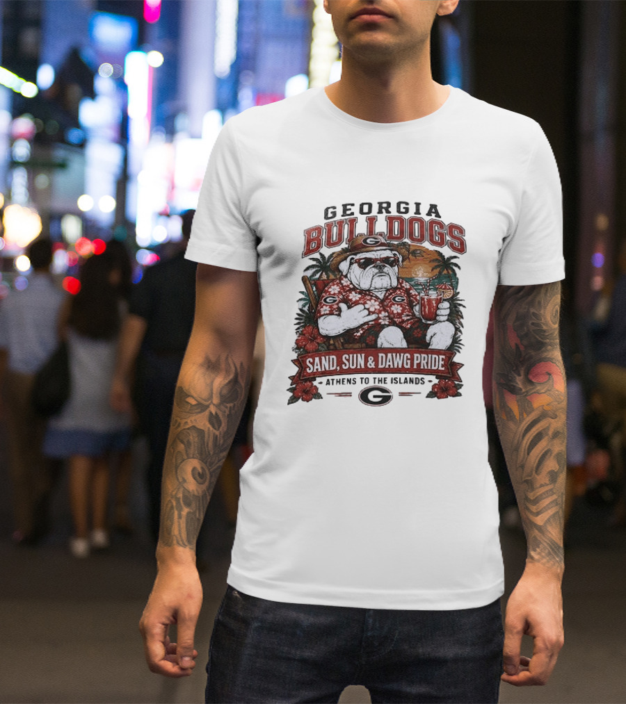 Georgia Bulldogs Sand Sun Dawg Pride Athens To The Islands Tropical Paradise T-Shirt