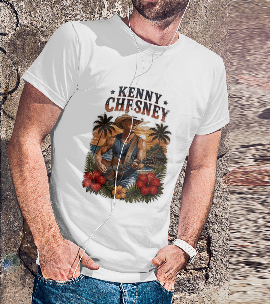 Kenny Chesney Tropical Paradise Vibes With Guitar And Palm Trees T-Shirt