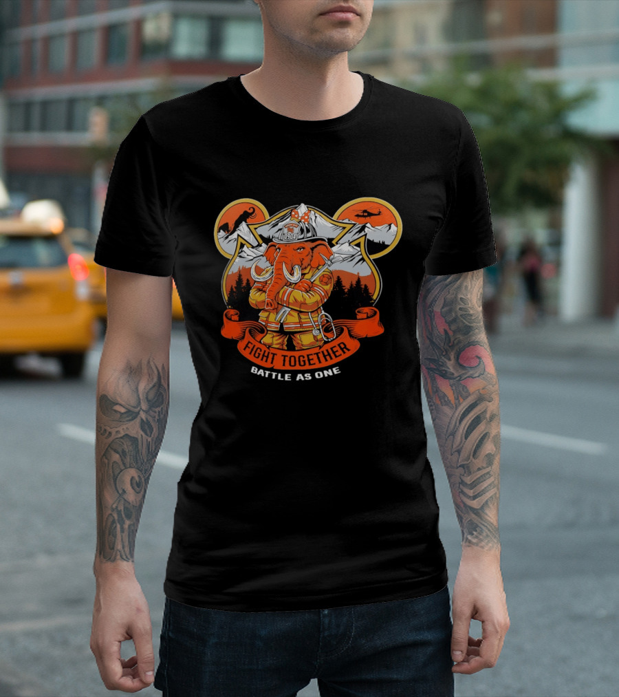 Sandy City FDC 0904 Elephant Firefighter Fight Together Battle As One Mountains Helicopter Wolf T-Shirt