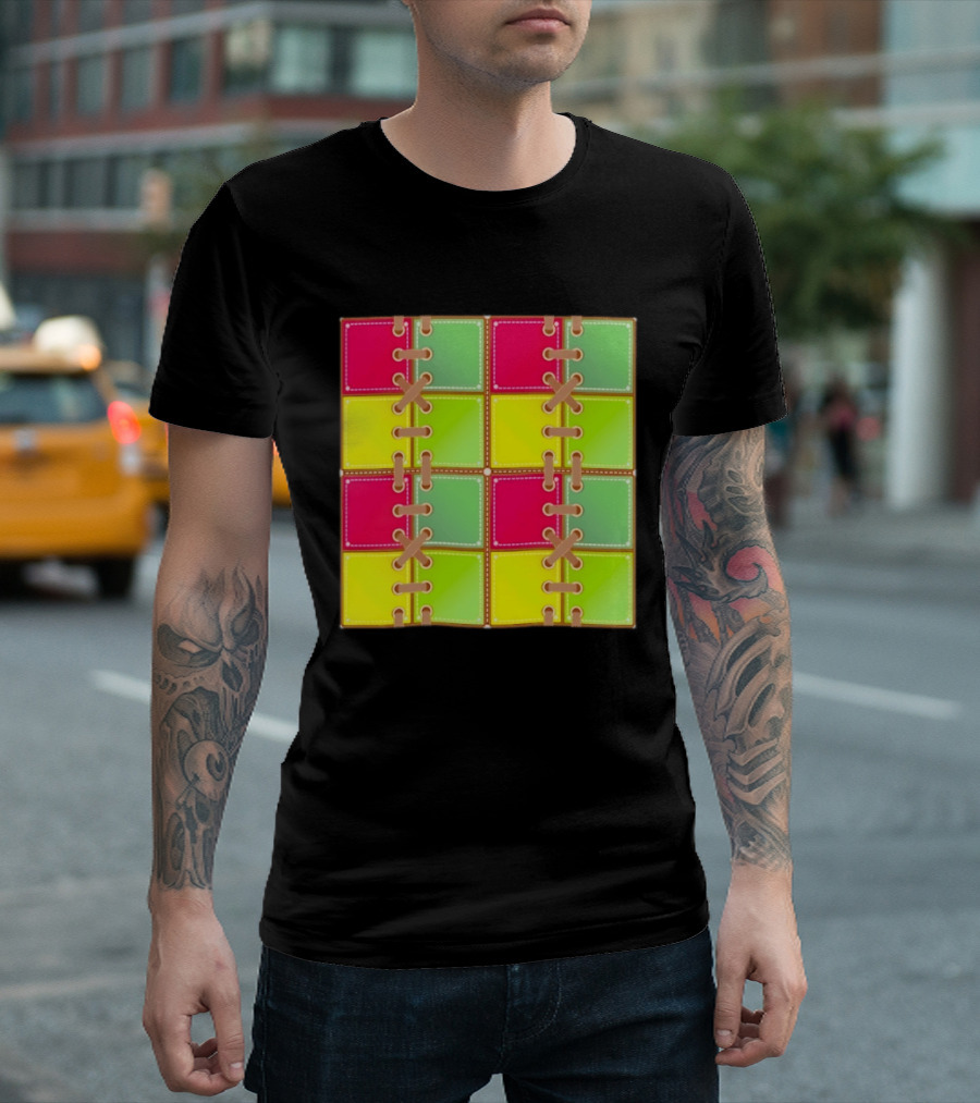 Seamless Laces Cut Vibrant Quadrant Squares T-Shirt