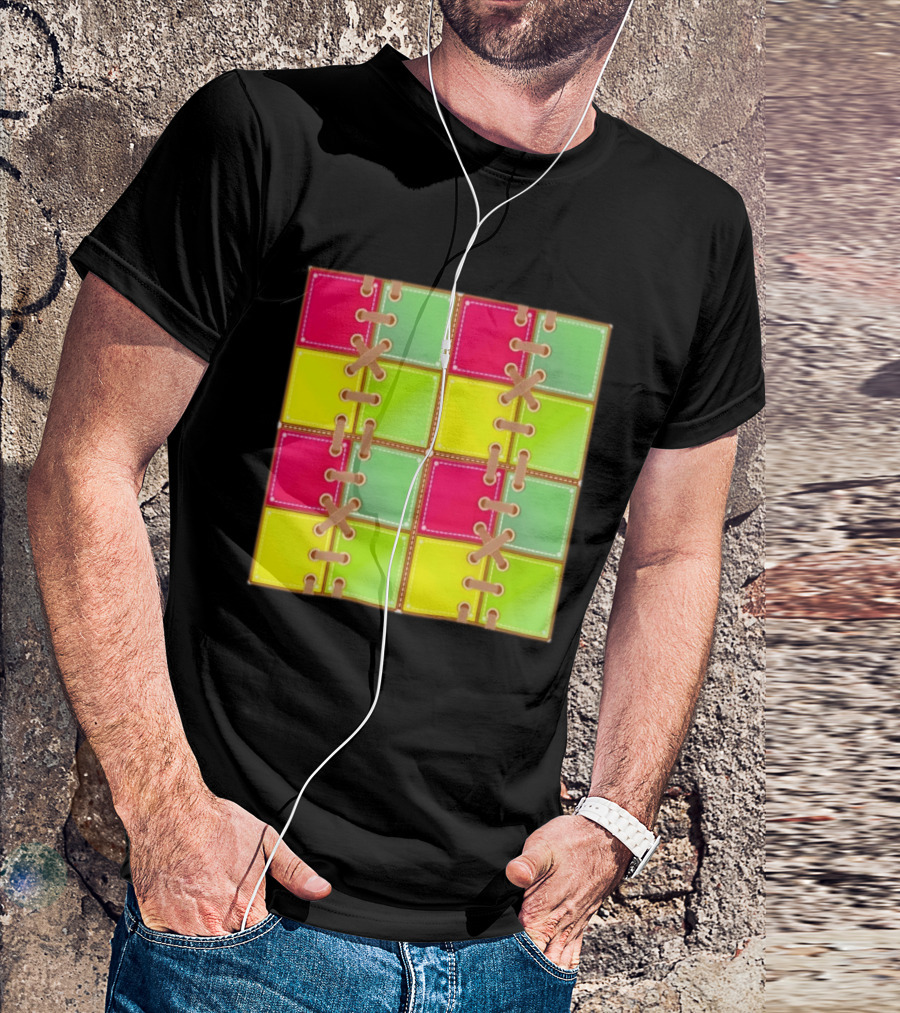 Seamless Laces Cut Vibrant Quadrant Squares T-Shirt
