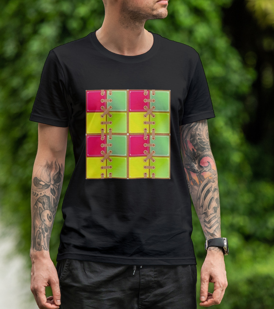 Seamless Laces Cut Vibrant Quadrant Squares T-Shirt