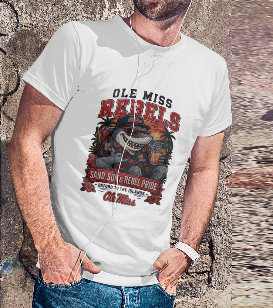 Ole Miss Rebels Shark Sand Sun Rebel Pride Oxford To The Islands T-Shirt