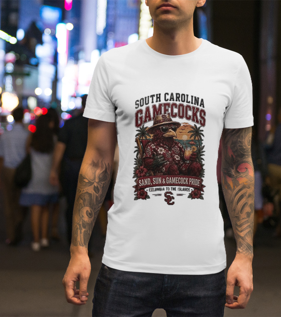 South Carolina Gamecocks Sand Sun Gamecock Pride Columbia Tropical Paradise T-Shirt