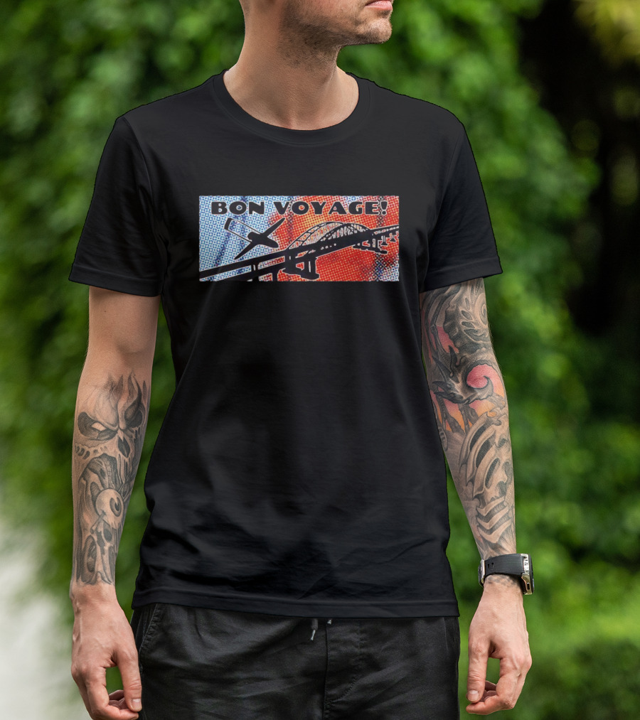 Bon Voyage Halftone Airplane And Bridge Travel T-Shirt