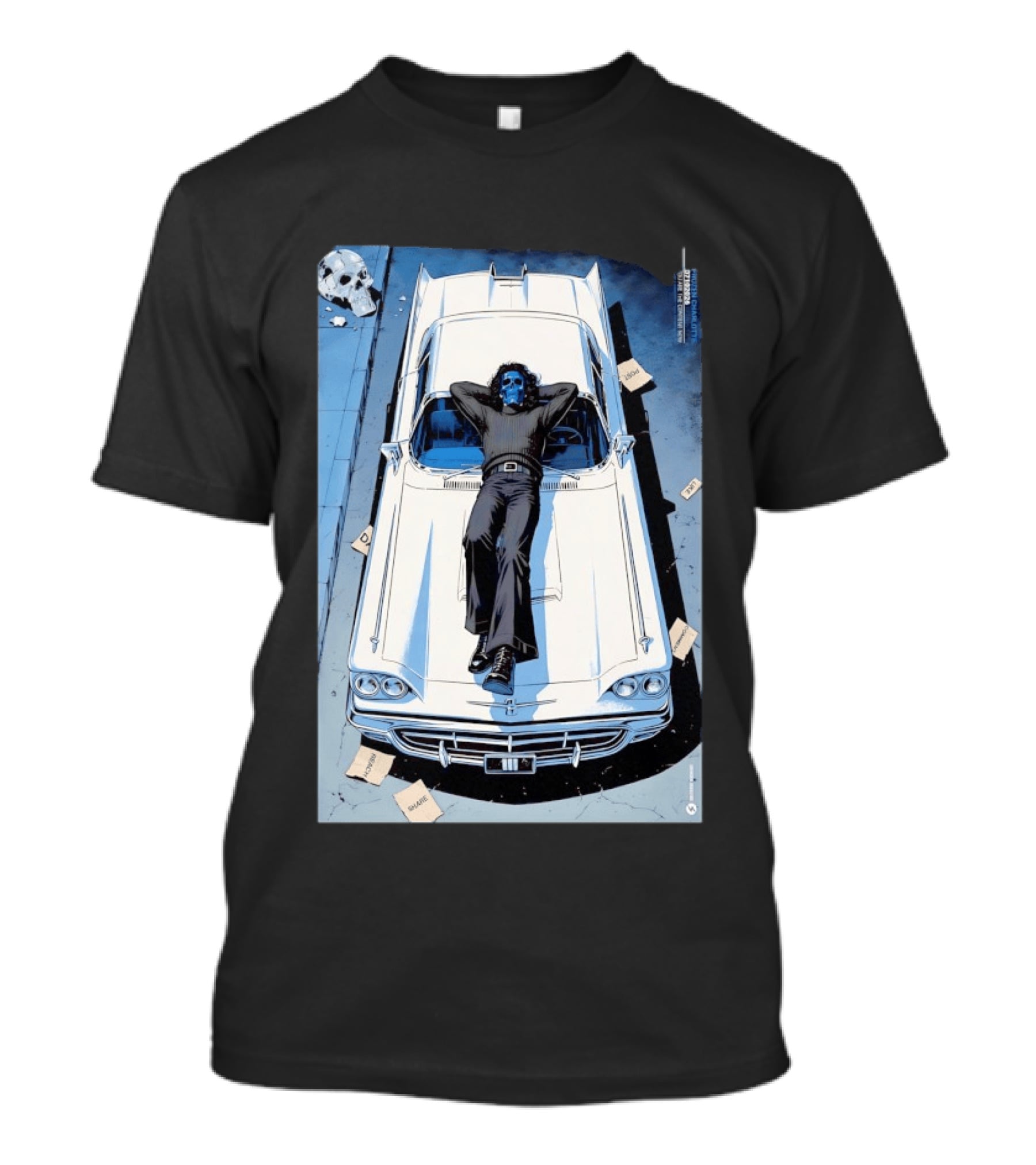 Filter Charlotte You Are The Content Now Tour Blue Skull Man On Classic Car T-Shirt