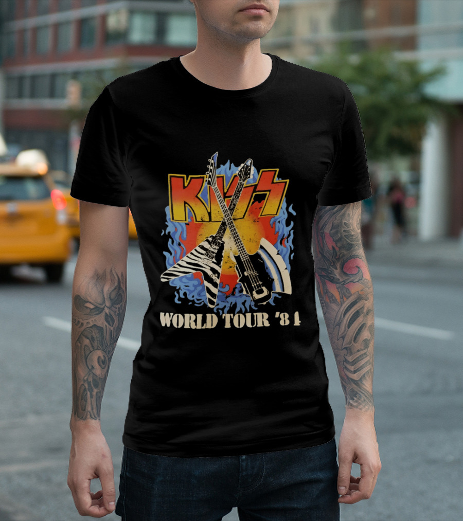 Kiss World Tour '84 Rock Music Band Vintage Electric Guitars T-Shirt
