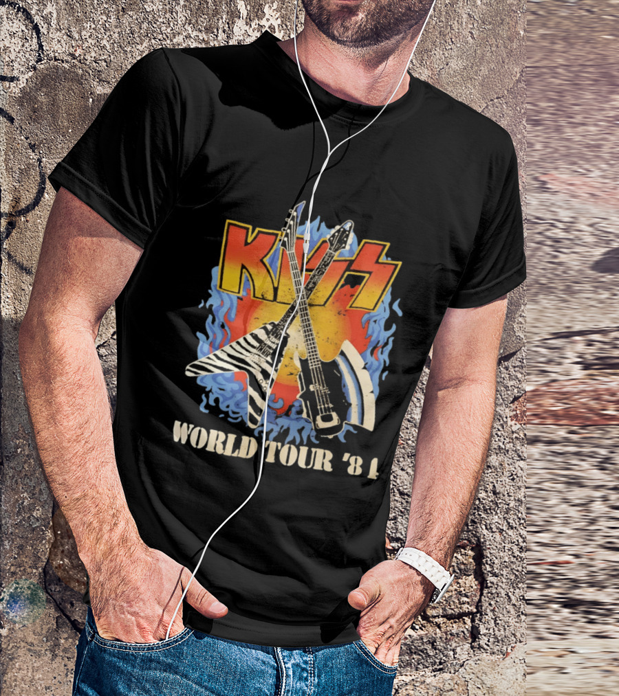 Kiss World Tour '84 Rock Music Band Vintage Electric Guitars T-Shirt