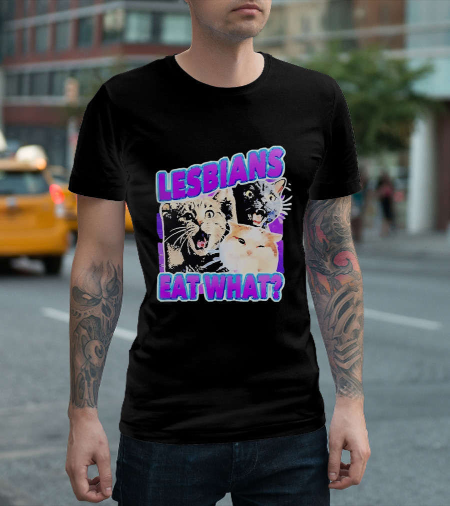 Lesbians Eat What Cat Meme Lesbian Pride Retro Cats T-Shirt