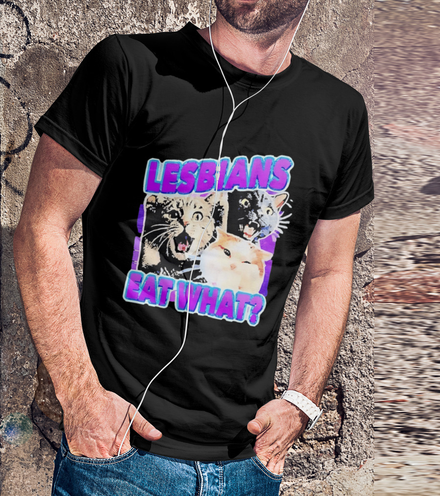 Lesbians Eat What Cat Meme Lesbian Pride Retro Cats T-Shirt