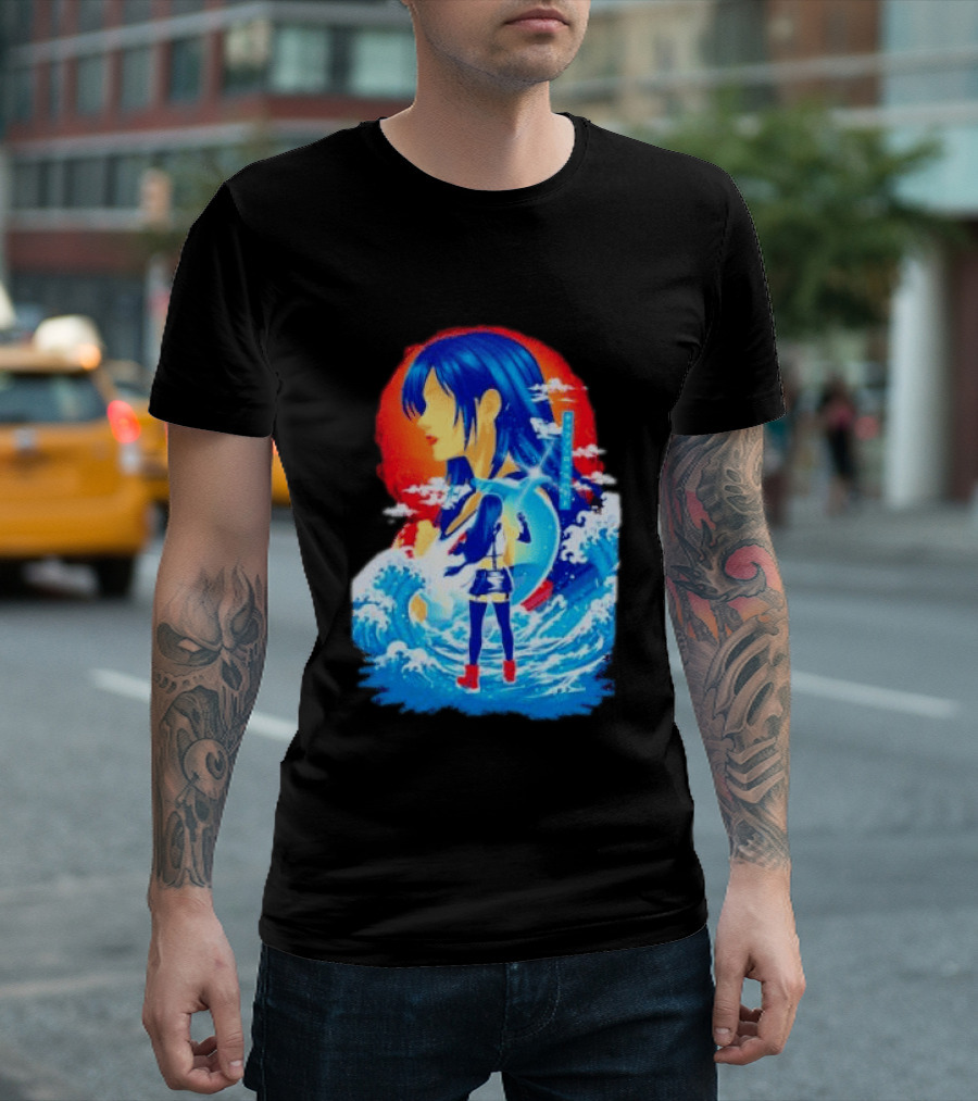 Tifa Lockhart Final Fantasy Japanese Wave Anime Art Ocean Scene T-Shirt
