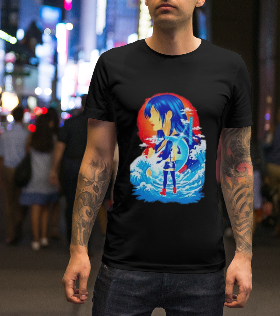 Tifa Lockhart Final Fantasy Japanese Wave Anime Art Ocean Scene T-Shirt