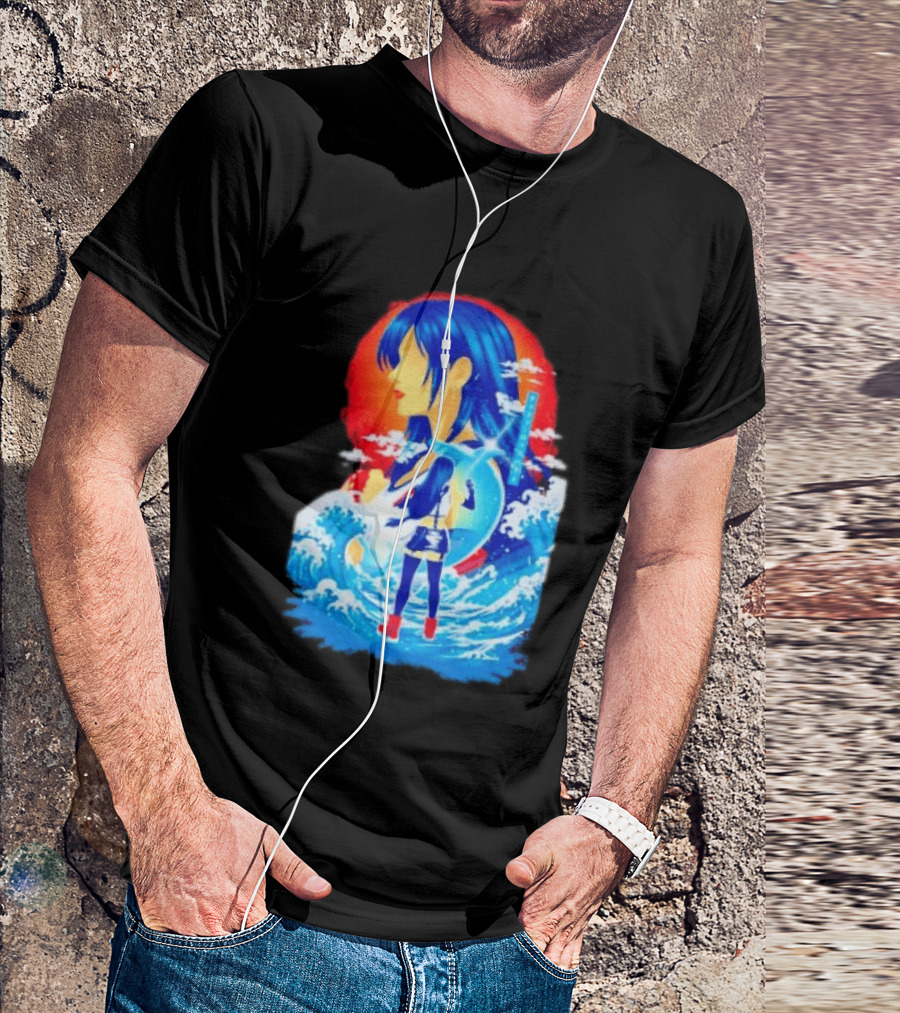 Tifa Lockhart Final Fantasy Japanese Wave Anime Art Ocean Scene T-Shirt
