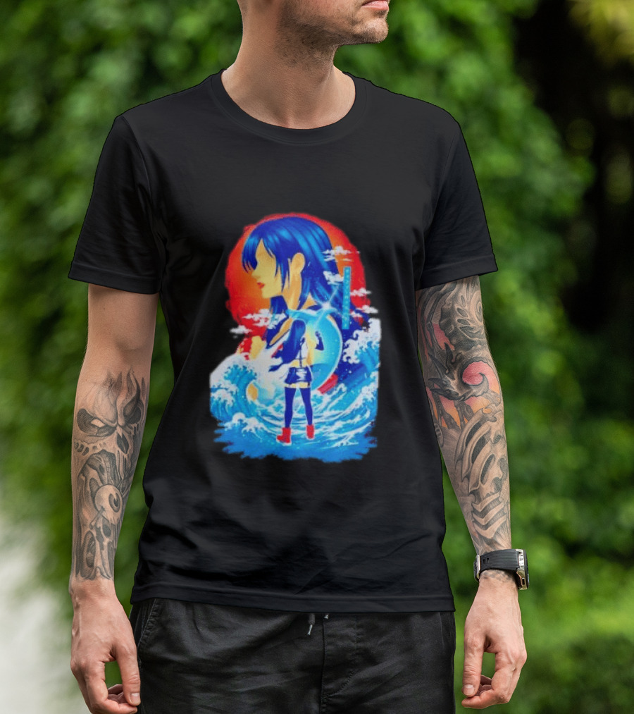 Tifa Lockhart Final Fantasy Japanese Wave Anime Art Ocean Scene T-Shirt