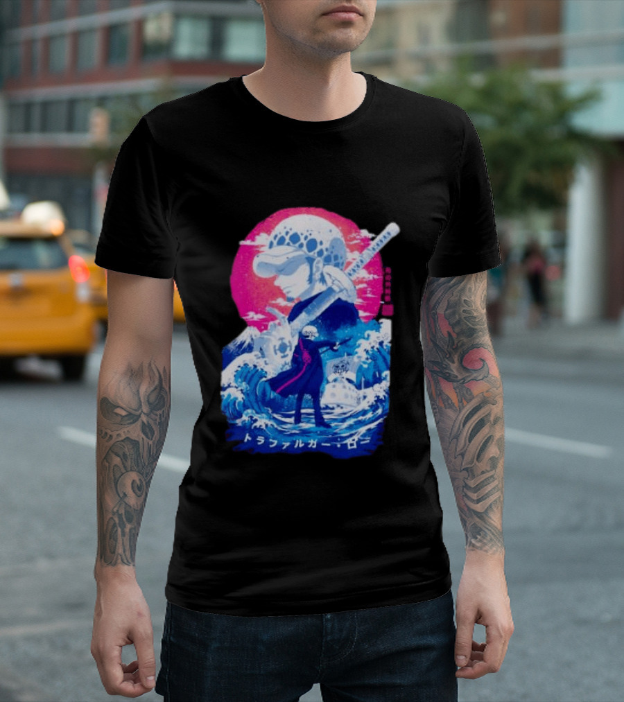 Trafalgar Law One Piece Surgeon Of Death Anime Japanese Text Scenic Waves T-Shirt