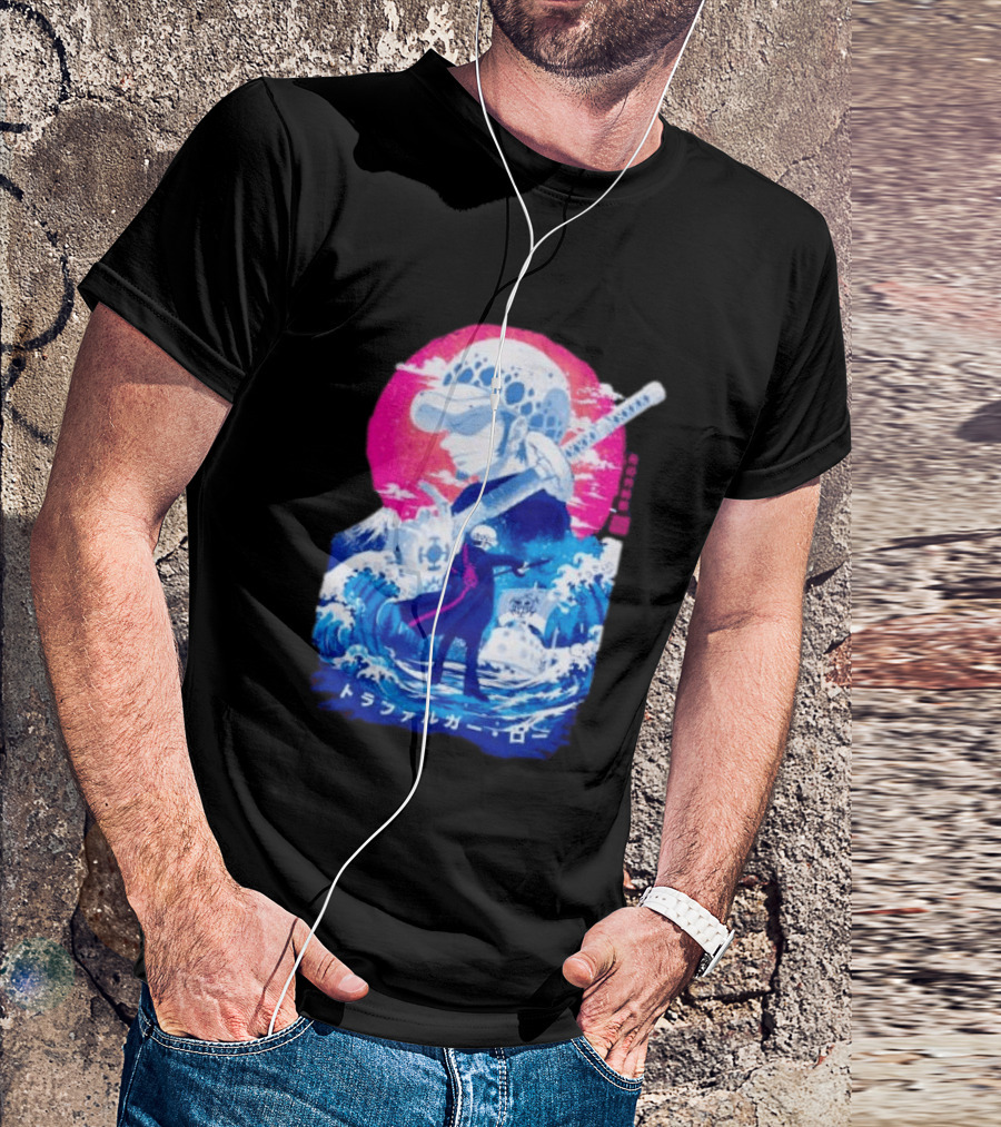 Trafalgar Law One Piece Surgeon Of Death Anime Japanese Text Scenic Waves T-Shirt