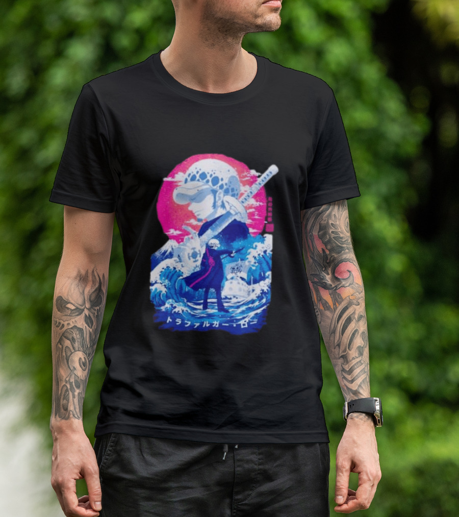 Trafalgar Law One Piece Surgeon Of Death Anime Japanese Text Scenic Waves T-Shirt