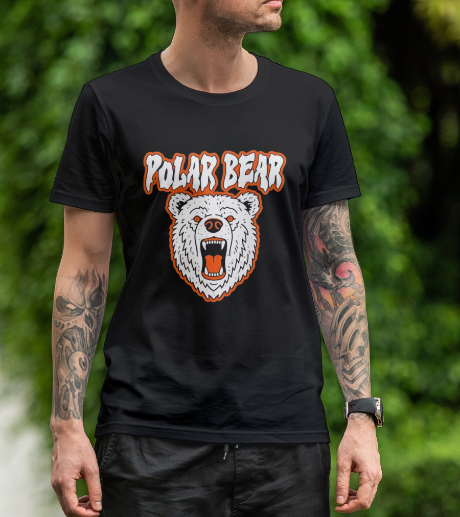 Polar Bear Roaring White Bear Face Orange Accents T-Shirt