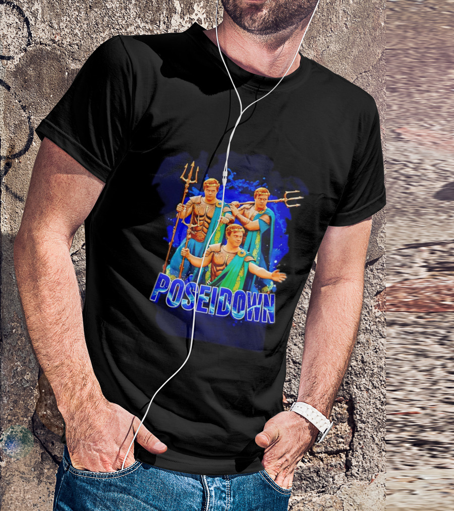 Poseidown Trident Meme Poseidon Blue Cape T-Shirt