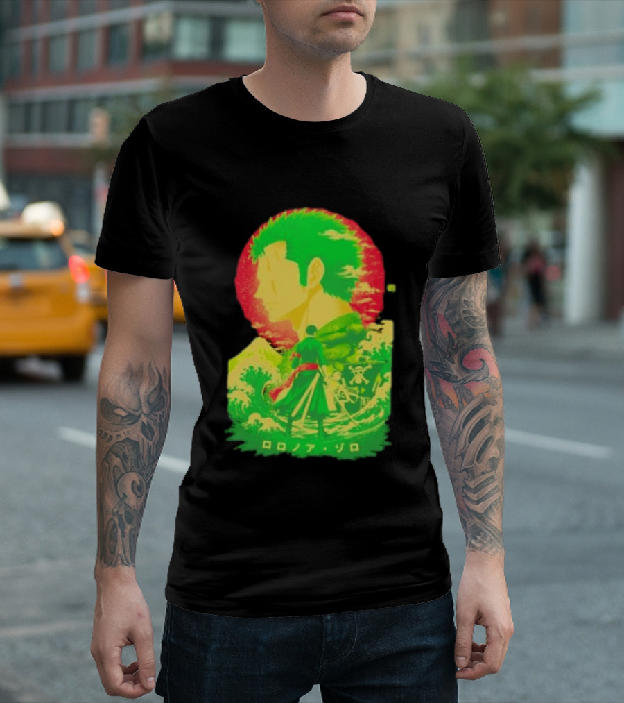 Roronoa Zoro One Piece Ukiyo E Kanji Waves Anime Series T-Shirt