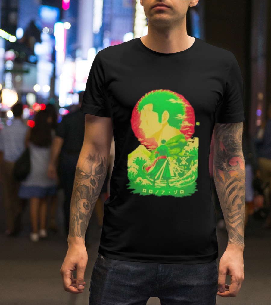 Roronoa Zoro One Piece Ukiyo E Kanji Waves Anime Series T-Shirt