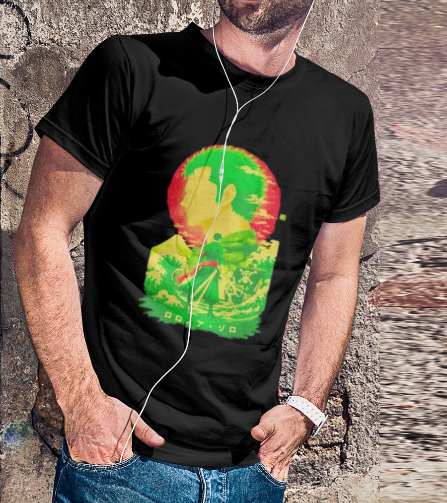 Roronoa Zoro One Piece Ukiyo E Kanji Waves Anime Series T-Shirt