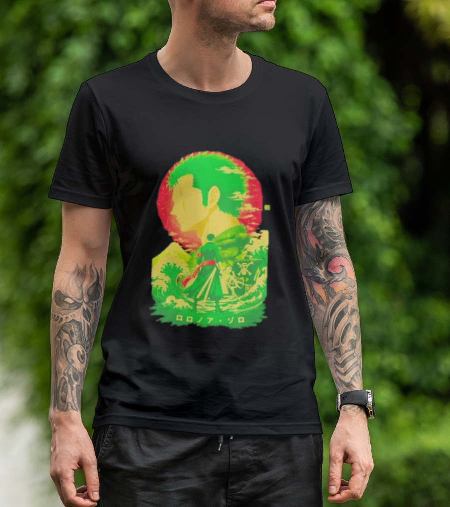 Roronoa Zoro One Piece Ukiyo E Kanji Waves Anime Series T-Shirt
