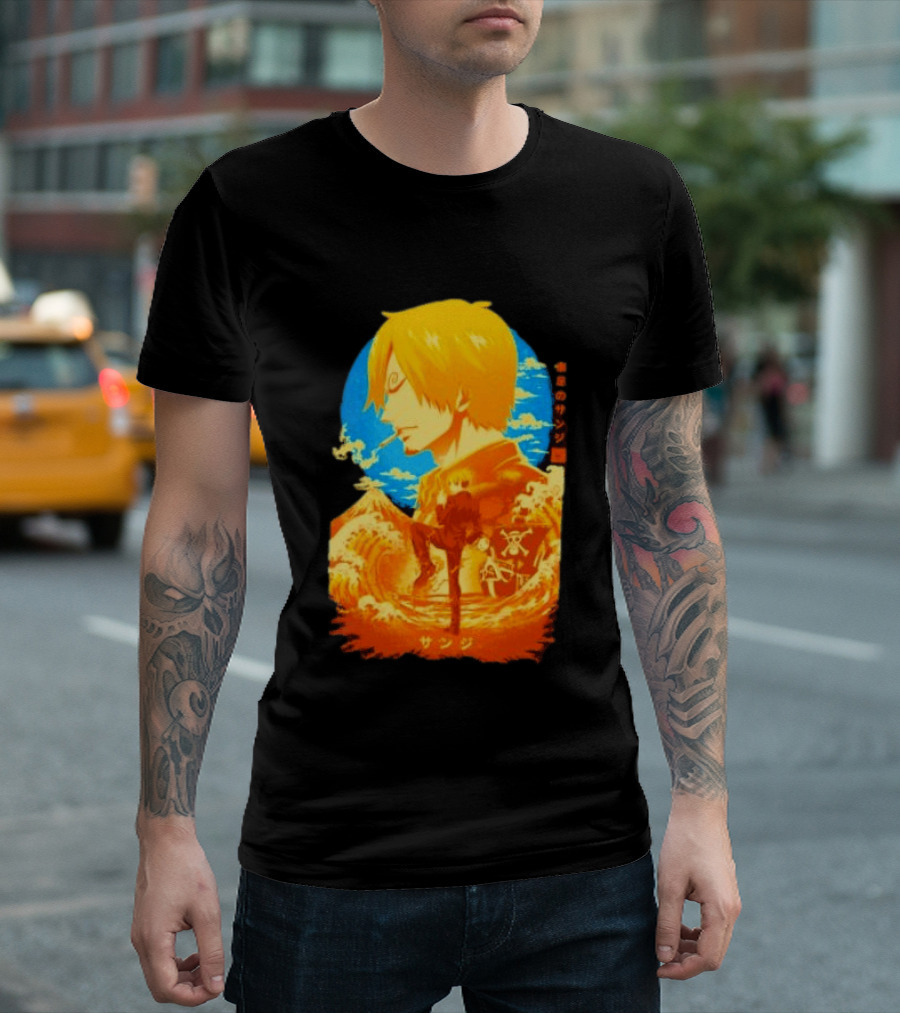 Sanji Black Leg One Piece Anime Manga Ocean Scene Luffy Jolly Roger T-Shirt