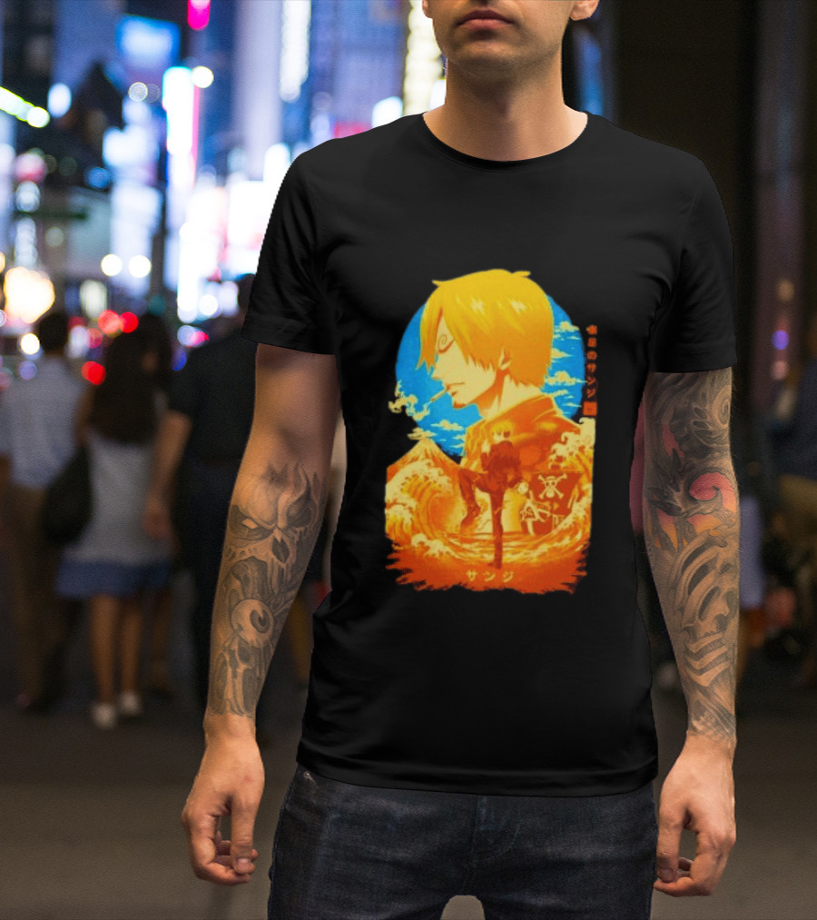 Sanji Black Leg One Piece Anime Manga Ocean Scene Luffy Jolly Roger T-Shirt