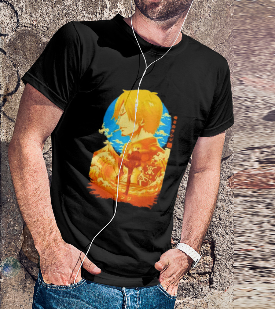 Sanji Black Leg One Piece Anime Manga Ocean Scene Luffy Jolly Roger T-Shirt