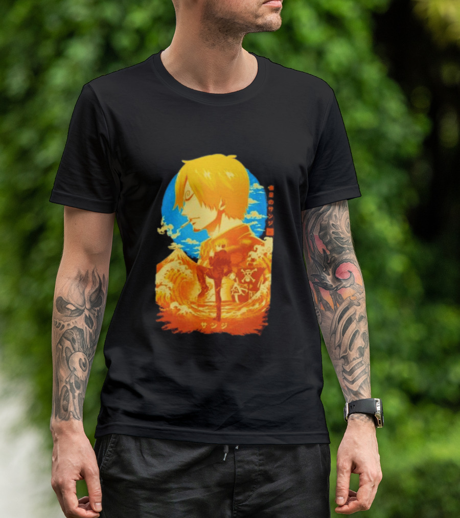 Sanji Black Leg One Piece Anime Manga Ocean Scene Luffy Jolly Roger T-Shirt