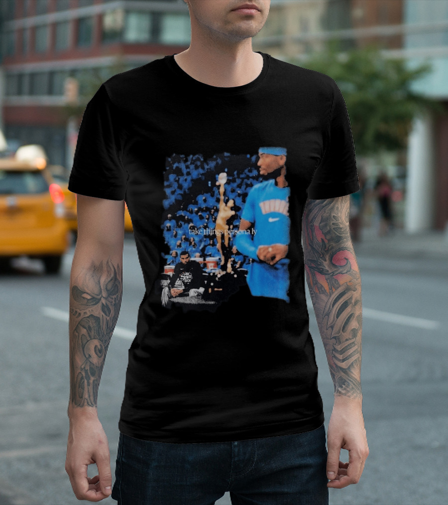 Shai Gilgeous Alexander Take Things Personally Blue Outfit And Black T-Shirt