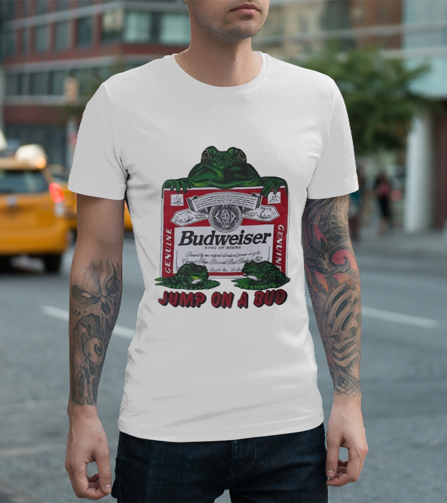 Budweiser Genuine King Of Beers Frogs Jump On A Bud T-Shirt